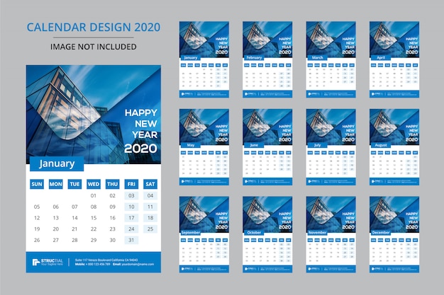 Premium Vector | 2020 modern wall calendar template