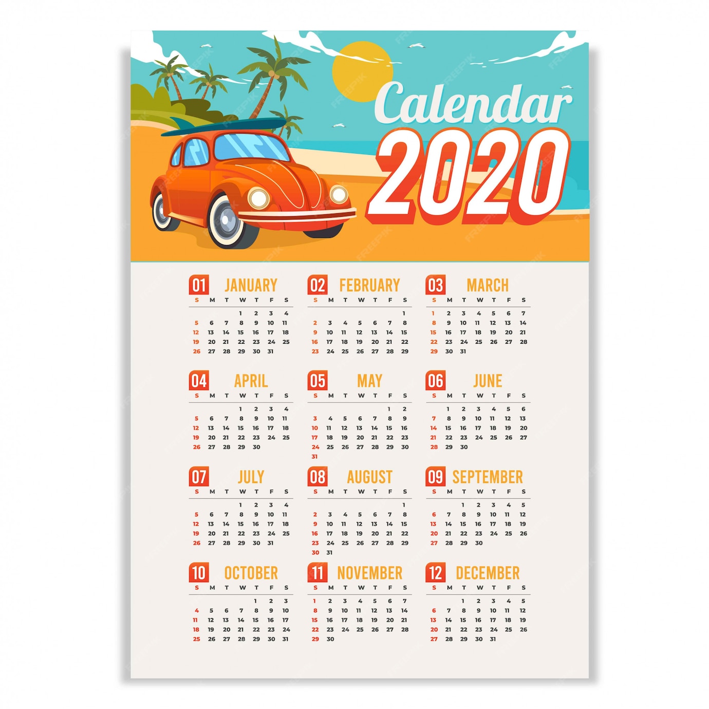 Premium Vector 2020 summer calendar