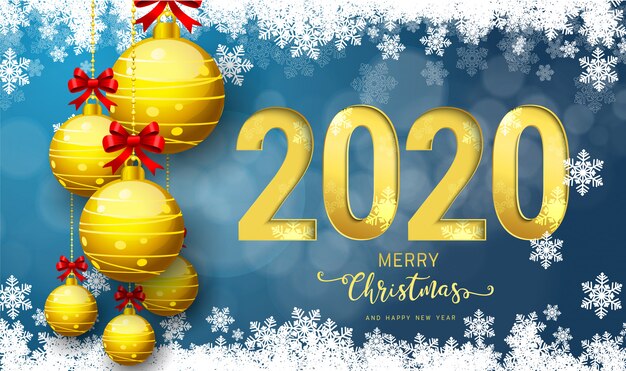 Premium Vector | 2020 vector happy new year and merry christmas greeting card.