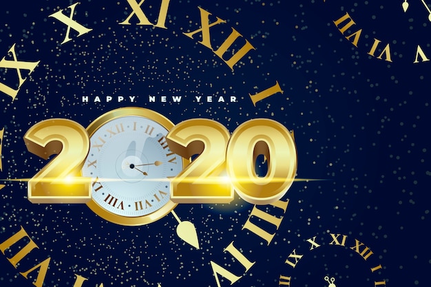 リアルな新年2020年の時計の壁紙 無料のベクター