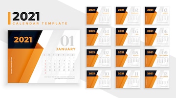 Free Vector | 2021 calendar design template with orange geometric shapes