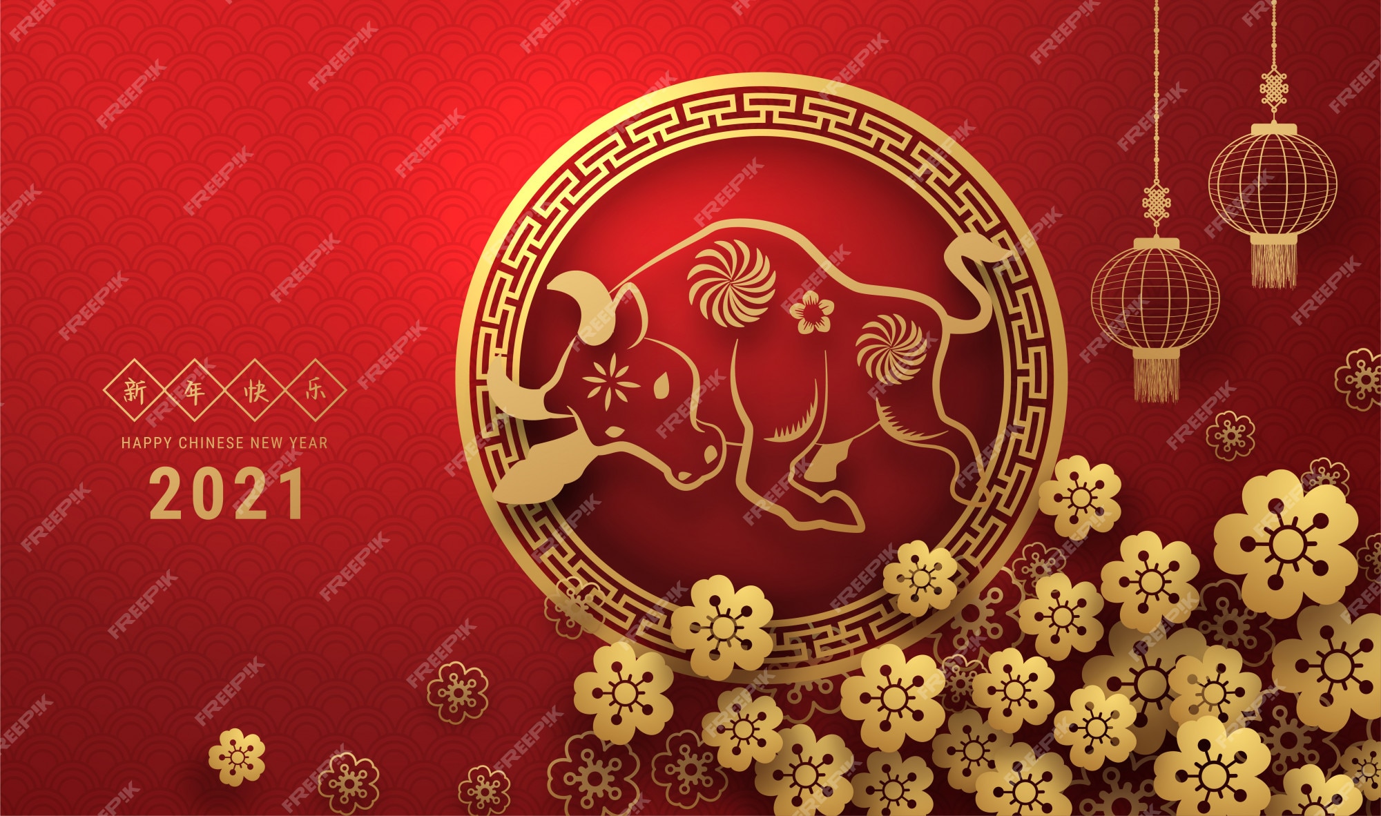 Premium Vector | 2021 chinese new year greeting card zodiac sign with ...