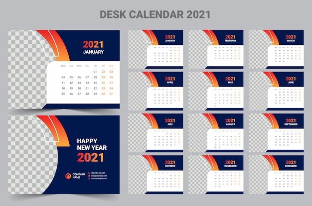 2021 desk calendar template Premium Vector