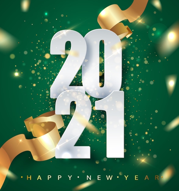 Premium Vector 2021 green happy new year background with