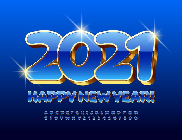 Premium Vector | 2021 happy new year. 3d uppercase font. luxury blue ...