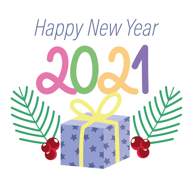 Premium Vector 2021 Happy New Year Gift Box Surprise And Branch Decoration Vector Illustration