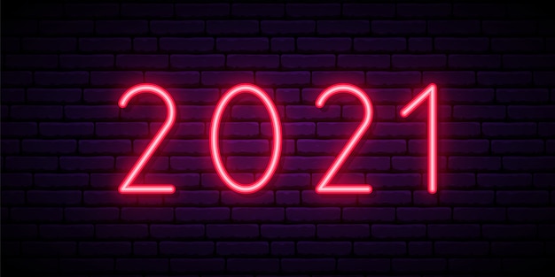 2021 неоновая вывеска, яркая вывеска. | Премиум векторы