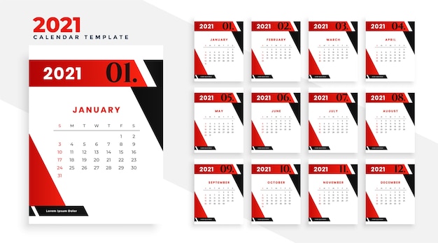 Free Vector 2021 New Year Calendar Template Design In Geometric Style