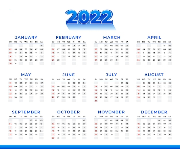 Premium Vector | 2022 calendar design template