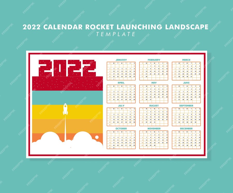 Premium Vector 2022 calendar rocket launching landscape