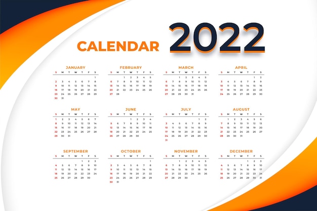 Free Vector | 2022 Calendar Template In Modern Design Style