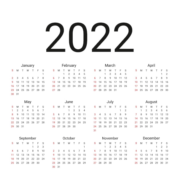Premium Vector 2022 Calendar Week Starts Sunday Simple Calender Layout Desk Calendar Template Vector