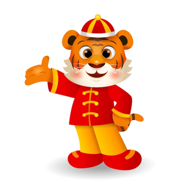 Premium Vector 22 Chinese New Year Cute Cartoon Tiger In Chinese Costume Greeting Vector