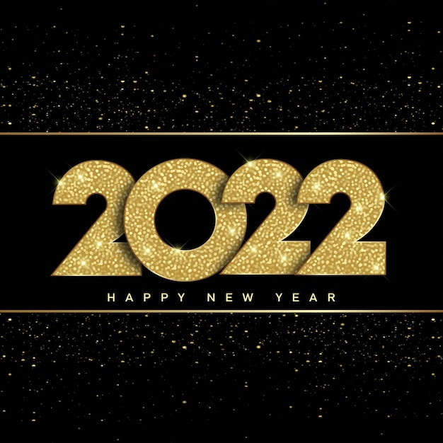 Premium Vector | 2022 happy new year card with golden glitter text on ...