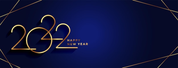 2022 happy new year golden line style banner Free Vector