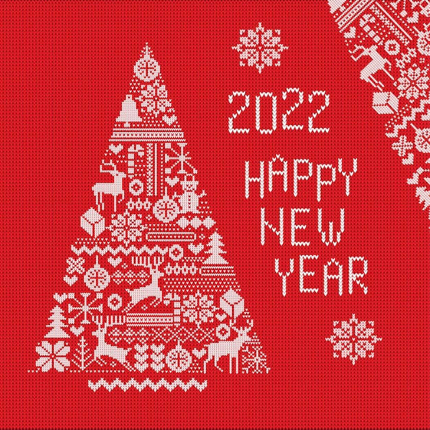 Christmas Covers 2022 Premium Vector | 2022 Happy New Year Greeting Cards, Holiday Covers.  Knitted Elements And Borders For Christmas, New Year Or Winter Design. Ugly  Sweater Style. Sweater Ornaments For Scandinavian Pattern.