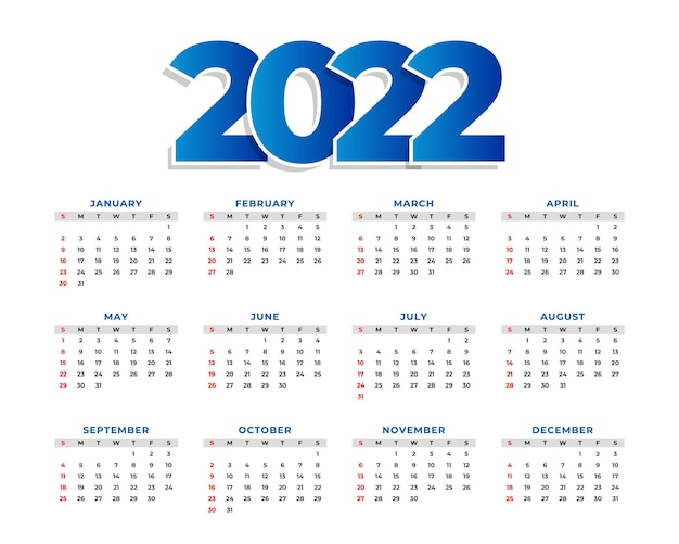 Free Vector | 2022 New Year Simple Calendar Template Design