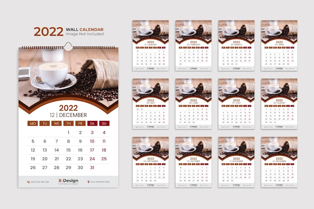 Premium Vector 2022 Wall Calendar Template Yearly Business Schedule Planner Events Calendar Desk Calendar