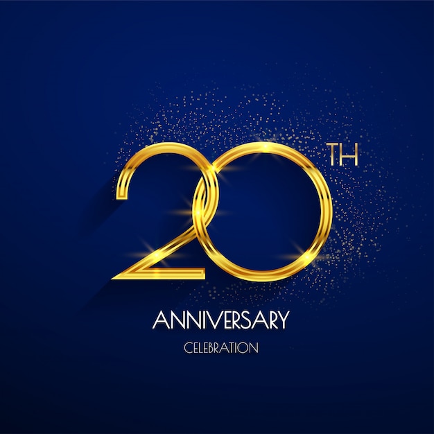 20th Anniversary Logo With Luxury Golden Isolated On Elegant Blue