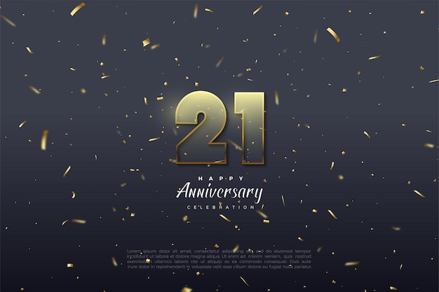 黄金色の縁取りの透明な数字のイラストと21周年記念の背景 プレミアムベクター
