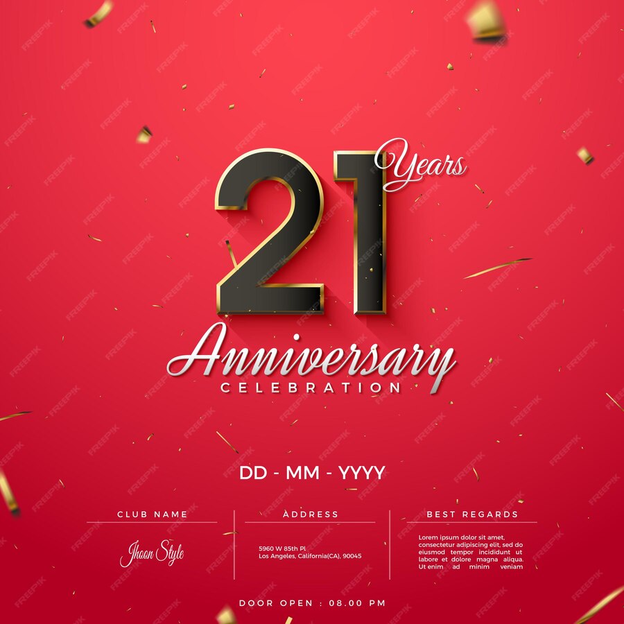 Premium Vector | 21st anniversary party invitation with door open and ...