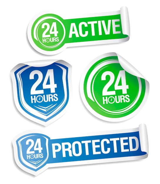 Premium Vector | 24 hours protected stickers set