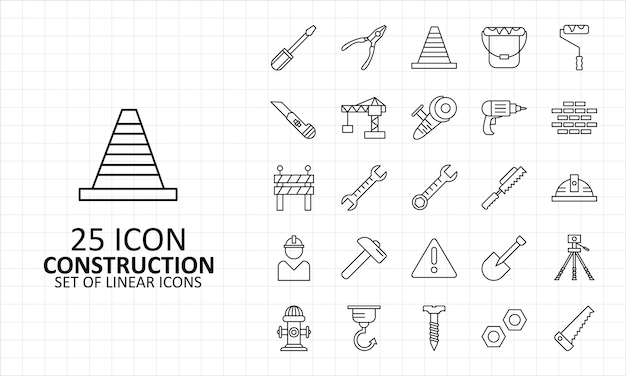 25 construction icons sheet pixel perfect | Premium Vector