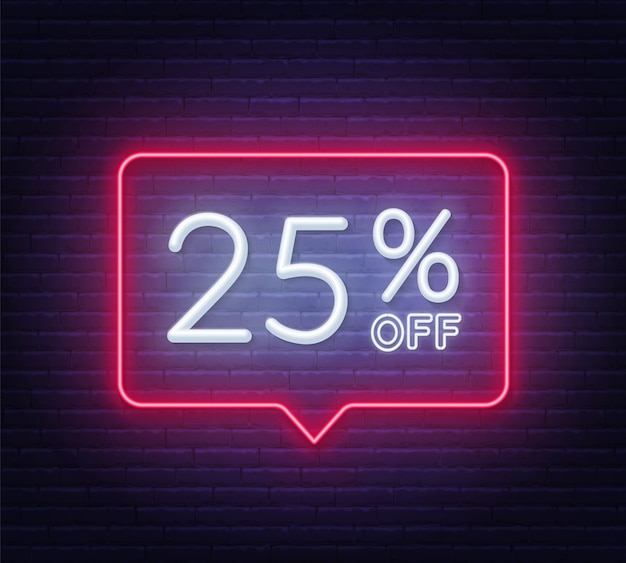 Premium Vector | 25 percent off neon sign on brick wall