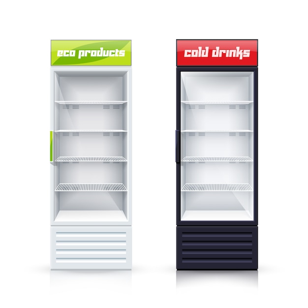 2つの空の冷蔵庫のリアルなイラスト 無料のベクター