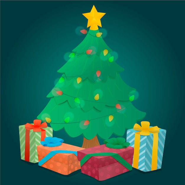 Free Vector | 2d christmas tree with wrapped gifts