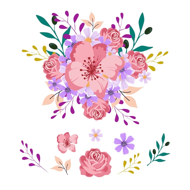 2d flowers bouquet illustration pack | Free Vector