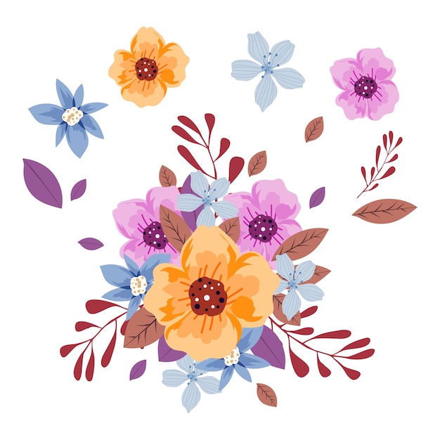 2 Dの花の花束イラストセット 無料のベクター
