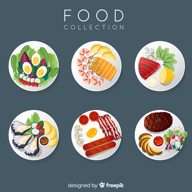 2d food dish collection | Free Vector