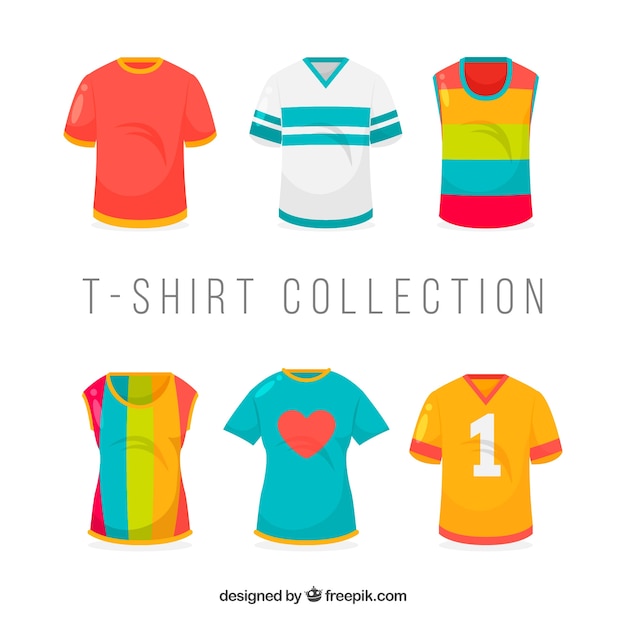2d t-shirt collection in different colors | Free Vector
