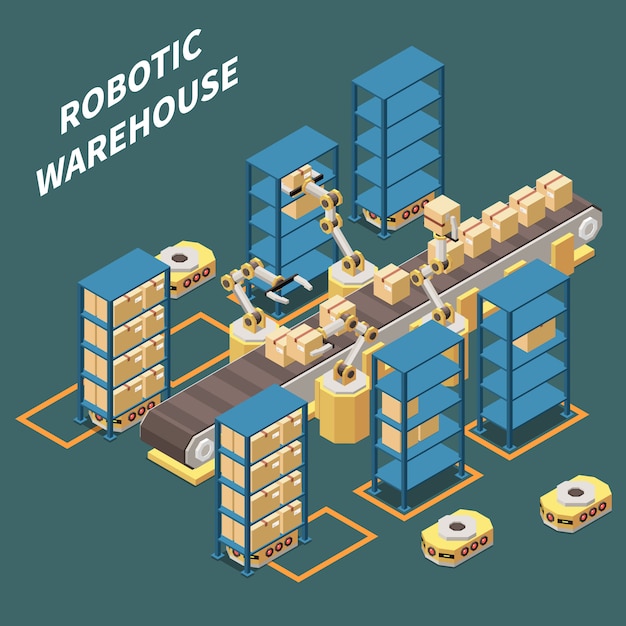 ロボット包装商品3 Dベクトル図とロボット倉庫等尺性組成物 無料の
