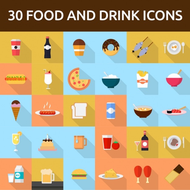 Free Vector | 30 food and drink icons