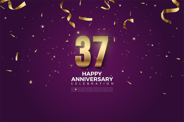 Premium Vector | 37th anniversary with gold numbers and ribbons