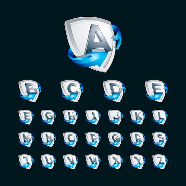 Download 3d alphabet on shield logo illustration template Vector ...