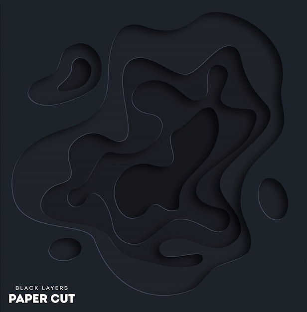 3d black abstract background with white paper cut shapes. Premium Vector
