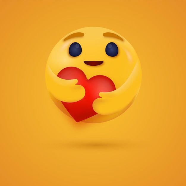  3d care emoji reaction hugging a red heart with both hands for social media reactions