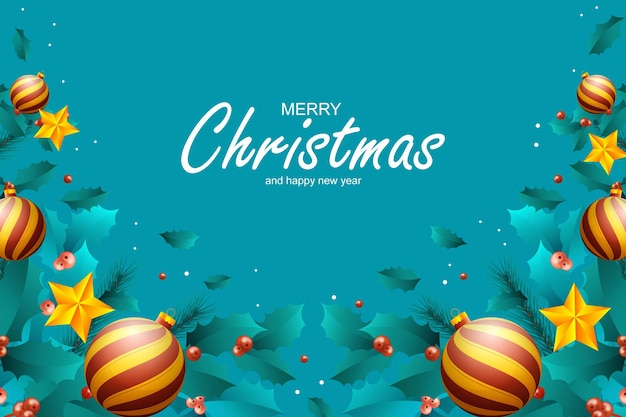 Premium Vector | 3d christmas background with green leaves and ...