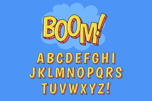 3d comic alphabet theme Free Vector