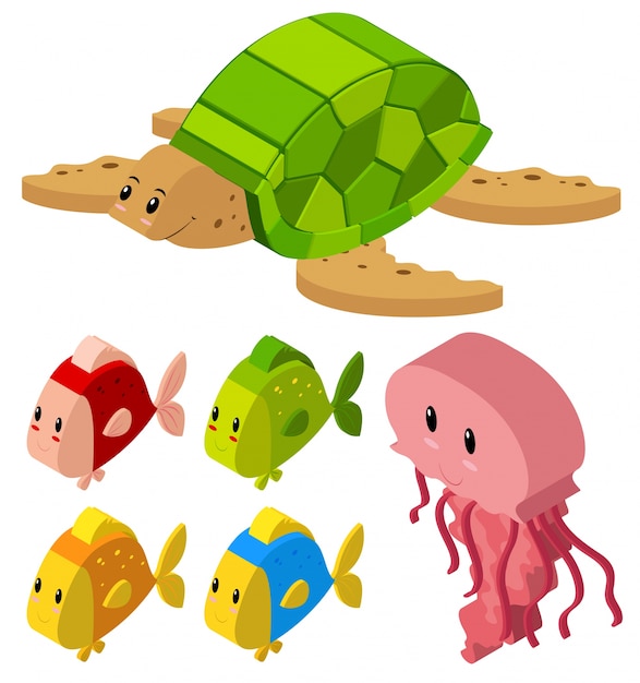 Download 3d design for fish and turtle Vector | Free Download