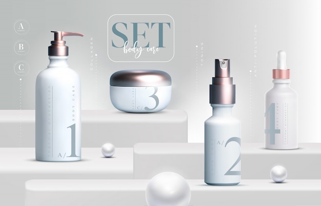  3d elegant cosmetic products set   cream jar packaging for skin care. luxury facial cream. cosmetic