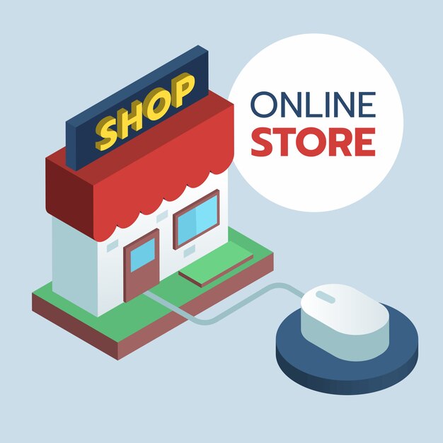 Download 3d front shop connect with mouse, online shopping concept e-commerce icon. | Premium Vector