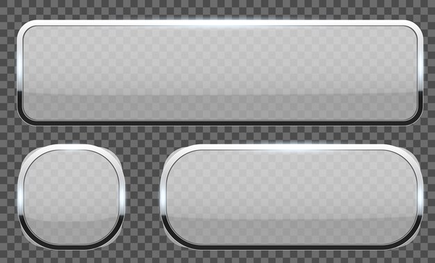 3d glass buttons with chrome frame. Premium Vector