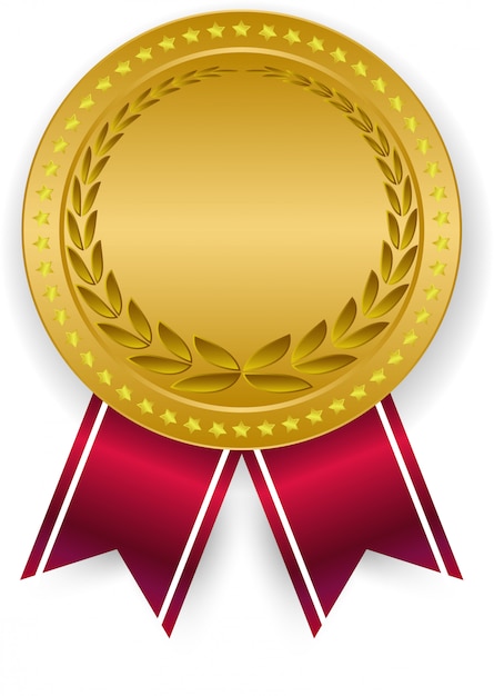 Premium Vector | 3d gold blank medal and red ribbon.