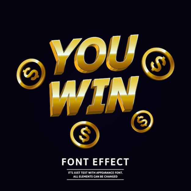 Premium Vector 3d Gold Win Text Effect For Celebration Design