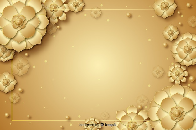3 Dの黄金の花の装飾的な背景 無料のベクター