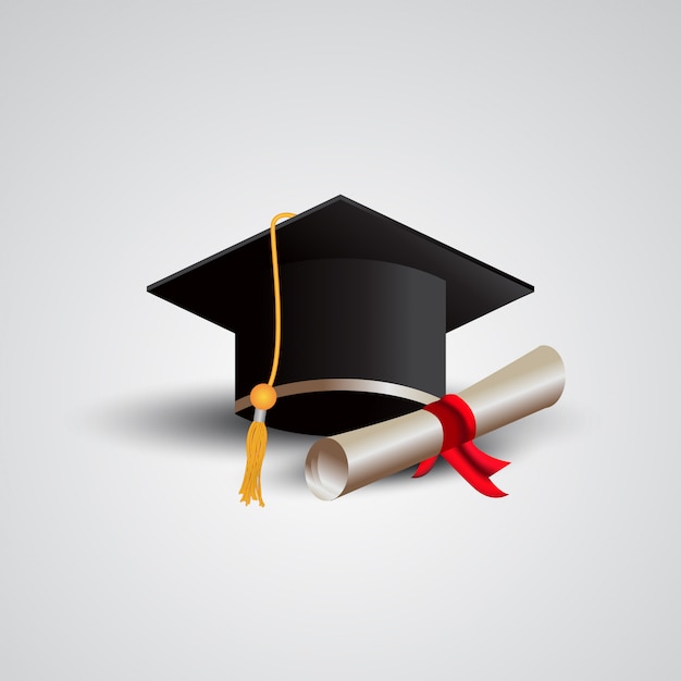 Premium Vector | 3d graduation cap with paper certificate illustration